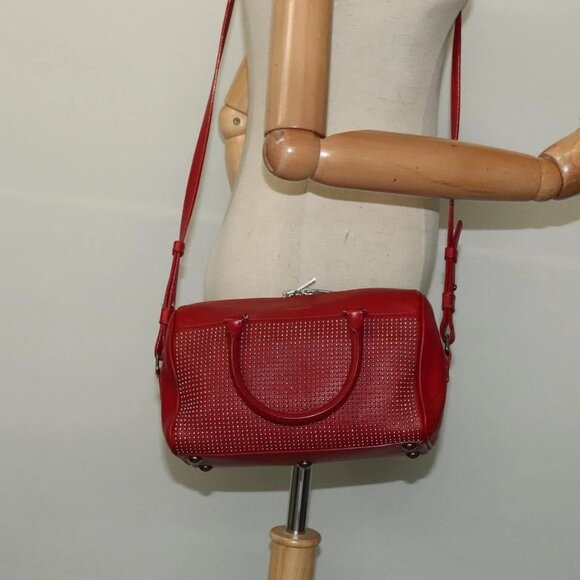 SAINT LAURENT Baby Duffel Hand Bag Leather 2way Red Silver - Picture 1 of 16